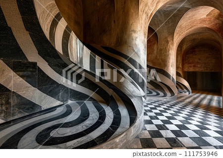 AI-generated content. labyrinthine network of winding paths and corridors unfolds, leading the viewer on a visual journey through a maze of textures and patterns 111753946