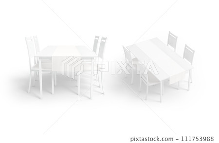 Blank white table runner mockup, front and side view 111753988