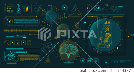 Vector data elements for sci-fi interface infographics. Vector data elements for sci-fi interface infographics. 111754387