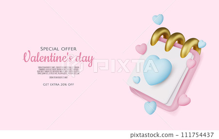 Valentines day holiday gift card with notepad and hearts. 111754437