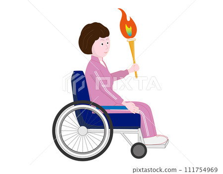 一名坐在輪椅上的婦女拿著手電筒奔跑。 一名坐在輪椅上的婦女拿著手電筒奔跑。 111754969