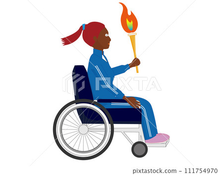 A woman in a wheelchair runs with a torch. A woman in a wheelchair runs with a torch. 111754970