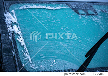 frozen car windshield frozen car windshield 111755066