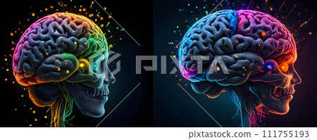 AI-generated content. a colorful brain is coming out of a skull 111755193