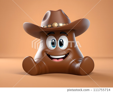 AI-generated content. Cartoon poop toy with a cowboy hat, smiling and sitting down 111755714