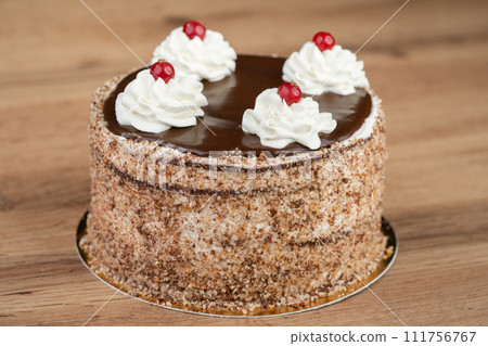 delicious fresh sweet cake with cream and cherry delicious fresh sweet cake with cream and cherry 111756767