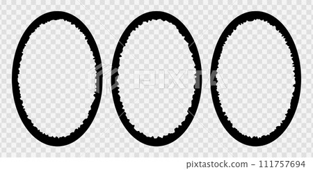 Set of jagged oval frames for collage, photo, picture. Paper borders with ragged inner edges. Decorative vignettes in vintage style isolated on transparent background 111757694