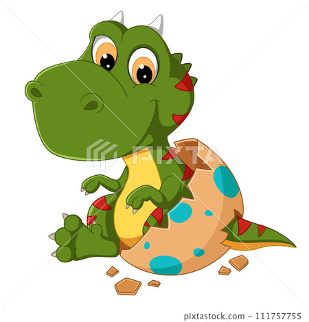 Cartoon baby Allosaurus hatching from egg of illustration Cartoon baby Allosaurus hatching from egg of illustration 111757755