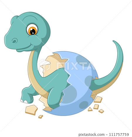 Cartoon baby diplodocus hatching from egg of illustration Cartoon baby diplodocus hatching from egg of illustration 111757759