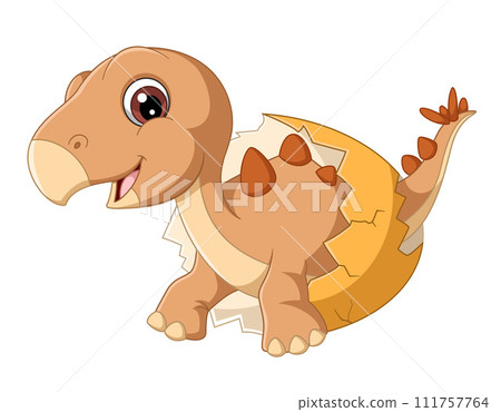 Cartoon baby kentrosaurus hatching from egg of illustration 111757764