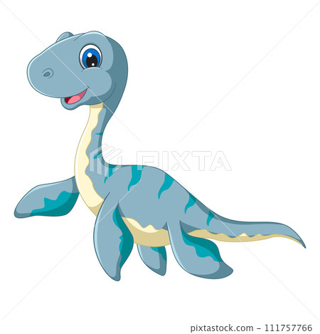 Cartoon plesiosaurus on white background of illustration Cartoon plesiosaurus on white background of illustration 111757766