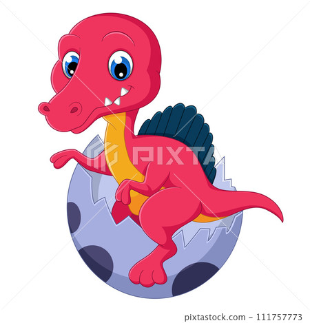 Cartoon baby spinosaurus hatching from egg of illustration Cartoon baby spinosaurus hatching from egg of illustration 111757773