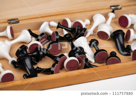 beautiful playing chess on the chessboard before the game beautiful playing chess on the chessboard before the game 111757880