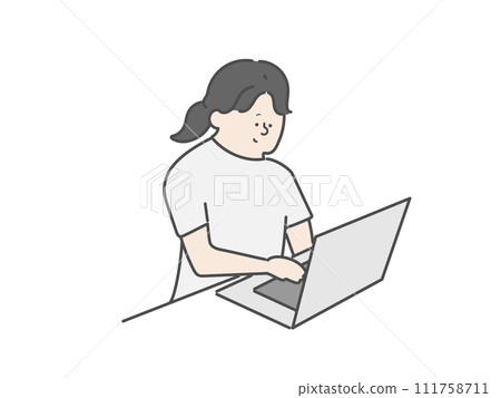 Female caregiver using a computer Female caregiver using a computer 111758711