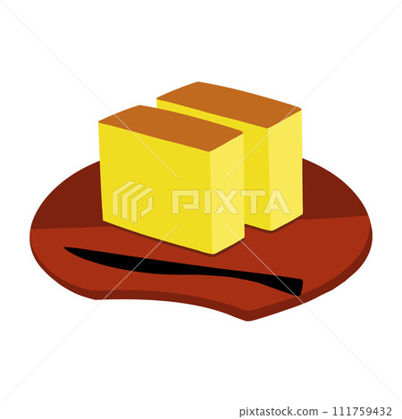 帶有黑色文字的盤子上卡斯特拉的手繪彩色插圖 帶有黑色文字的盤子上卡斯特拉的手繪彩色插圖 111759432