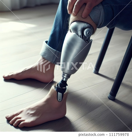 AI-generated content. Illustration on the topic Disabled people and modern prosthetics of arms and legs. Generative AI 111759978