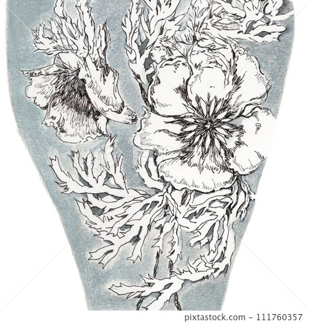 手繪鋼筆畫花卉插畫 111760357