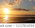 Winter underwater telephone pole and sunset 111761034