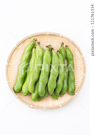 漏杓中白色背景的蠶豆 111761334