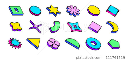 Colorful neon isometric shape set. Bright outline abstract geometric object collection. Retro brutalist pack in Swiss or Memphis style. Vintage arcade game elements for poster, banner. Vector bundle Colorful neon isometric shape set. Bright outline abstract geometric object collection. Retro brutalist pack in Swiss or Memphis style. Vintage arcade game elements for poster, banner. Vector bundle 111761519