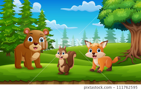 Cute wild animals cartoon in the jungle 111762595