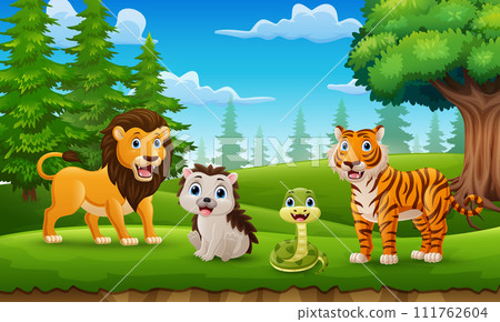 Cute wild animals cartoon in the jungle Cute wild animals cartoon in the jungle 111762604