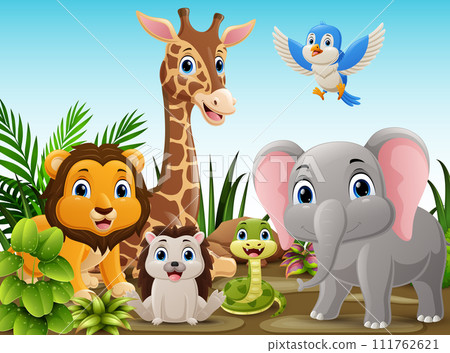 Cute wild animals cartoon in the jungle Cute wild animals cartoon in the jungle 111762621