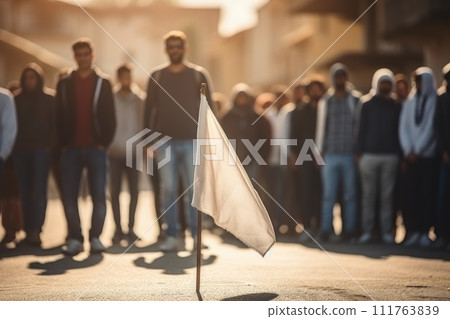 illustration of Arab crowd with white flags on... - Stock Illustration ...