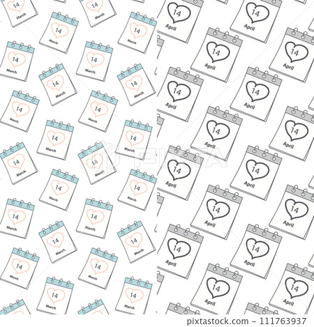 Seamless patterns of calendar pages with White and Black Day date 14 March and 14 April. Set of 2 111763937