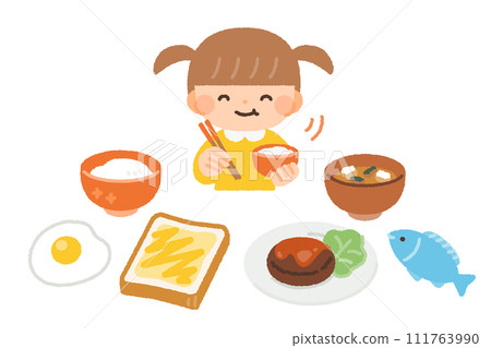 孩子們吃米飯吃飯插畫素材 孩子們吃米飯吃飯插畫素材 111763990
