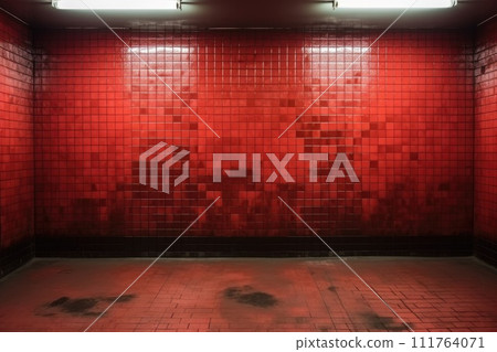 Empty room with red wall and concrete or wooden floor, .Generative AI Empty room with red wall and concrete or wooden floor, .Generative AI 111764071