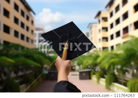 back view a students in black graduation during convocation ceremony .AI generative back view a students in black graduation during convocation ceremony .AI generative 111764263
