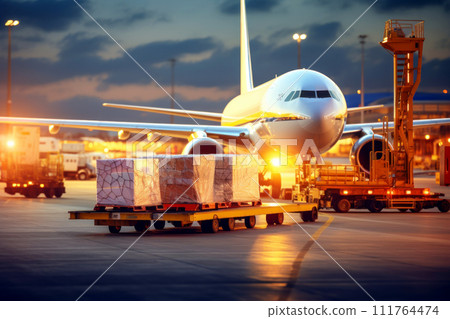 Loading of goods on board a cargo plane, airport , Business logistic. Generative ai Loading of goods on board a cargo plane, airport , Business logistic. Generative ai 111764474