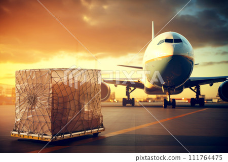 Loading of goods on board a cargo plane, airport , Business logistic. Generative ai 111764475