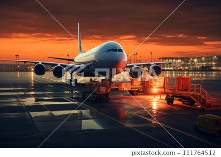 Loading of goods on board a cargo plane, airport , Business logistic. Generative ai 111764512