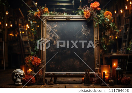 Dia de los Muertos. Day of the Dead card and board for mock up . AI Generative 111764698