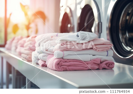 Row of washing machine of laundry business in the public store. Generative AI 111764934
