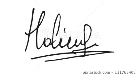 Fake signature hand drawn sample own autograph. Fictitious handwritten signature. Black ink. Scribble for sample contracts documents certificates or letters. Vector illustration. 111765405