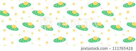 Baby cute seamless pattern with space elements on white background. Hand drawn flat cartoon style. Vector illustration 111765428
