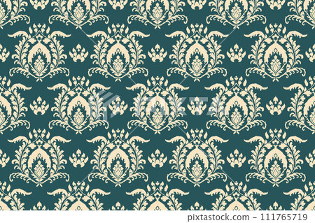 Ikat tribal Indian seamless pattern. Ethnic Aztec fabric carpet mandala ornament native boho chevron textile.Geometric African American oriental traditional vector illustrations. Embroidery style. 111765719