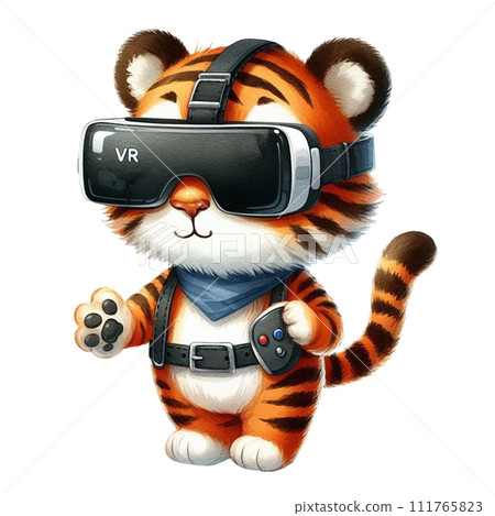 funny tiger wearing virtual reality  111765823
