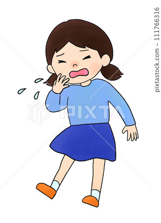一個女孩打噴嚏的手繪插圖 一個女孩打噴嚏的手繪插圖 111766316