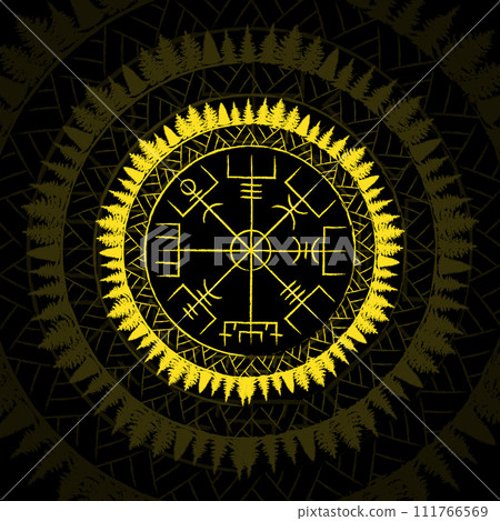 Scandinavian Vegvisir circle yellow Scandinavian Vegvisir circle yellow 111766569