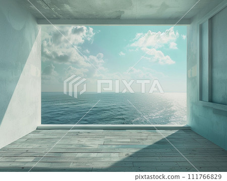 Transparent sea and blue sky horizon illustration 111766829