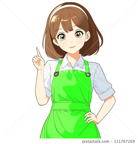 Girl wearing an apron (hand-drawn illustration based on AI-generated image) 111767269