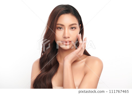 Beautiful young asian woman with clean fresh skin on white background, Face care, Facial treatment, Cosmetology, beauty and spa, Asian women portrait. 111767465