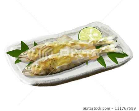 Salt-grilled sweetfish (with Nanten leaf) Salt-grilled sweetfish (with Nanten leaf) 111767589