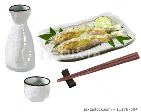Salt-grilled sweetfish (choshi, choko, and chopsticks included) 111767594
