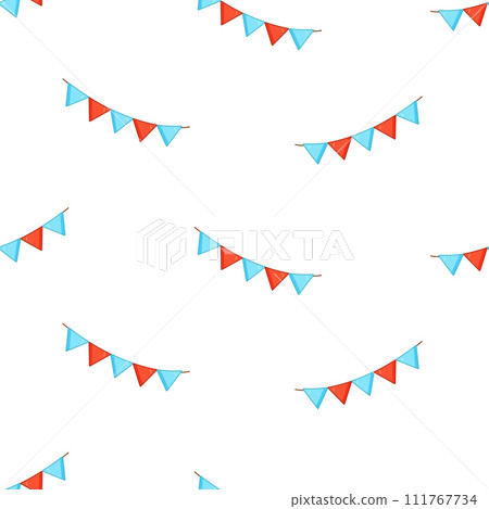 Seamless pattern flags carnival garland, vector doodle illustration holiday background ribbon wallpaper Seamless pattern flags carnival garland, vector doodle illustration holiday background ribbon wallpaper 111767734