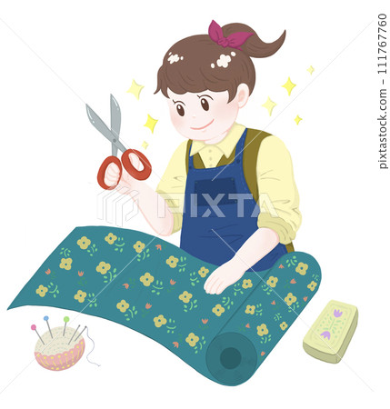 Girl making clothes 2 Sewing, cutting cloth, pattern maker 111767760